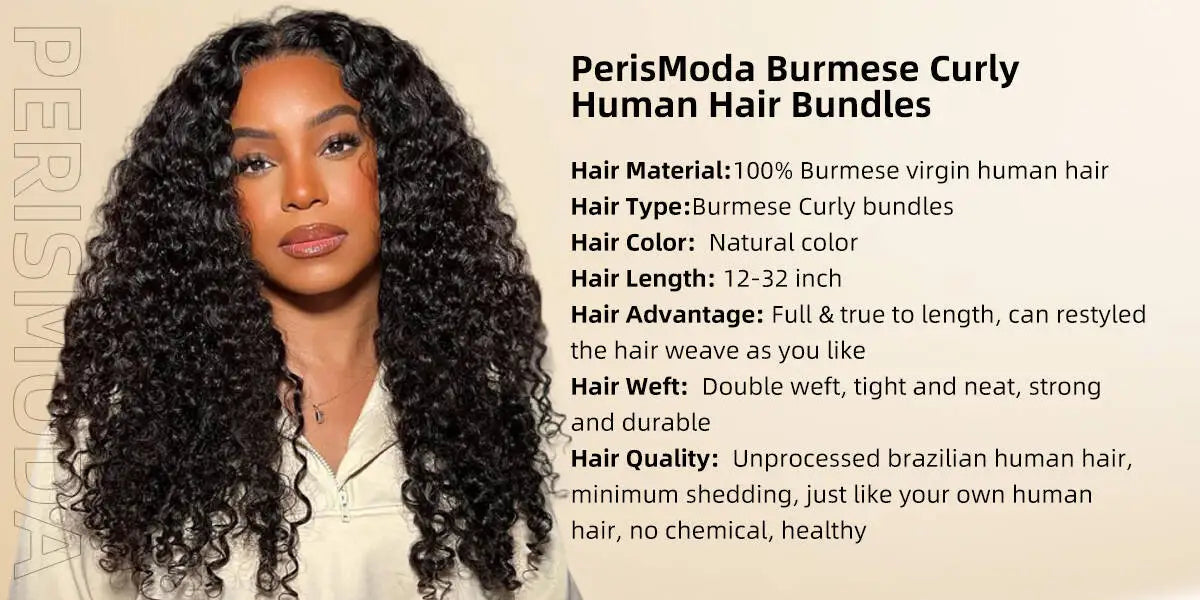 PerisModa Burmese Curly Bundles 100% Human Hair Bundles Virgin Weave Human Hair Extensions Curly Ends 1/3/4 Pcs Natural Color