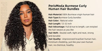 PerisModa Burmese Curly Bundles 100% Human Hair Bundles Virgin Weave Human Hair Extensions Curly Ends 1/3/4 Pcs Natural Color