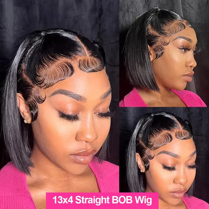 13x4 HD Bone Straight Lace Frontal Human Hair Brazilian 100% Short Bob Wig For Women 220% Straight Lace Front Bob Wigs ﻿