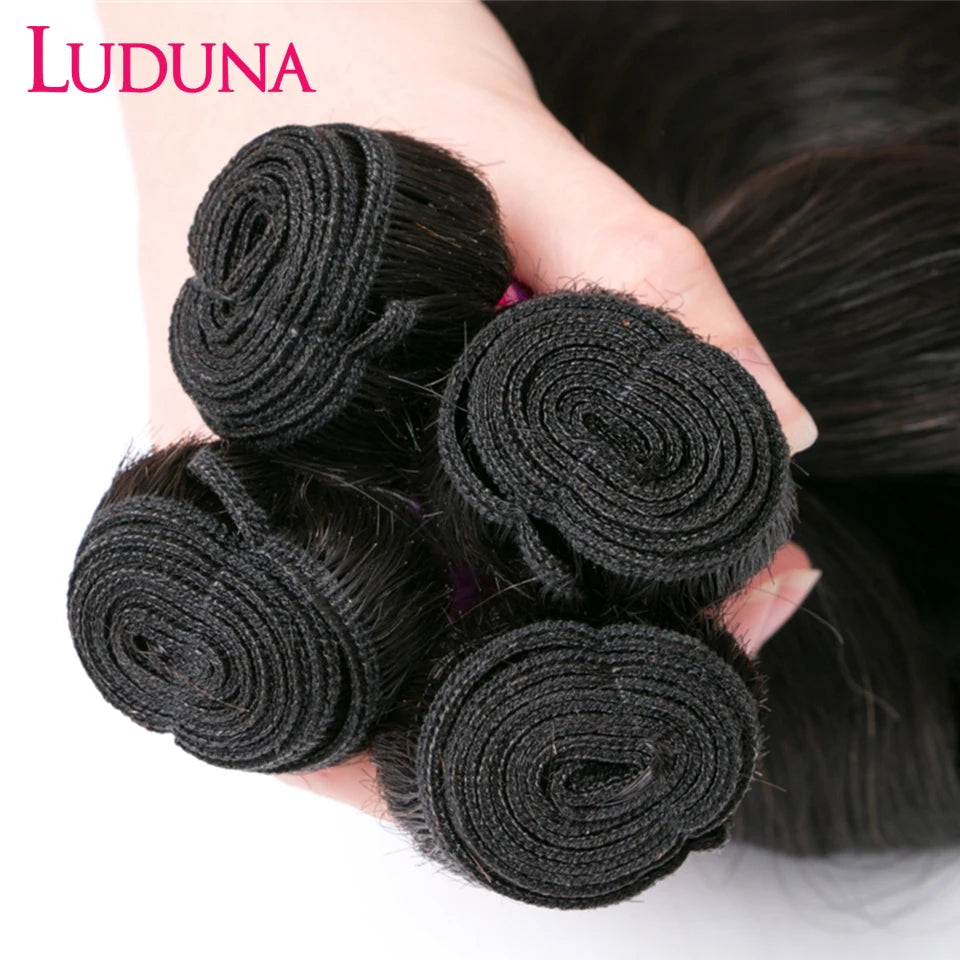 Luduna Straight Bundles Human Hair Brazilian Human Hair Bundles Remy Extensions 1/3/4 Bundle Deal Weave Double Weft Hair Weaving