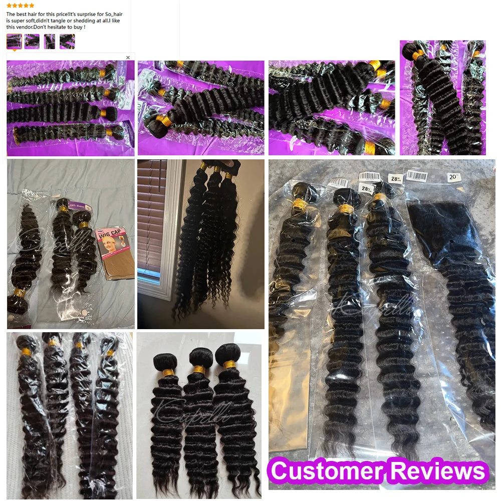 Deep Wave Human Hair Bundles with Closure 4x4 13x4 HD Lace Brazilian Remy Unprocessed Weaving Curly Hair Bundles Extensions Deal