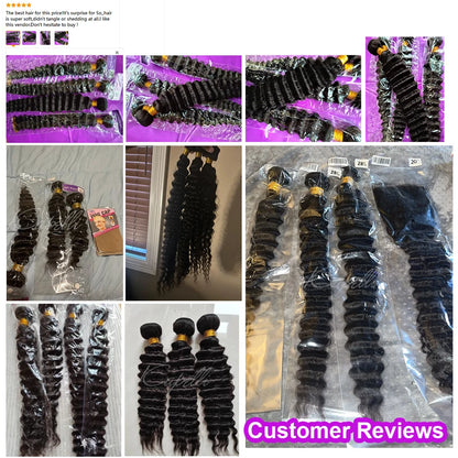 Deep Wave Human Hair Bundles with Closure 4x4 13x4 HD Lace Brazilian Remy Unprocessed Weaving Curly Hair Bundles Extensions Deal