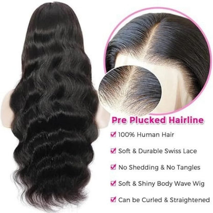 Body Wave Human Hair Wigs 13X6 Hd Lace Frontal Wig 250 Density 42 Inch  Pre Plucked Brazilian Hair 100% Natural Black