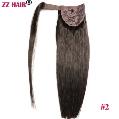 ZZHAIR 100% Human Hair Extensions 16"-26" Magic Wrap Around Ponytail 140g Clip In  Machine Made Remy Horsetail Stragiht