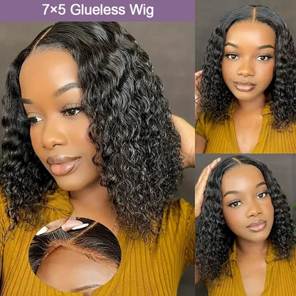 Curly Short Bob Wig Human Hair Deep Wave Glueless Wear And Go 13X6 Hd Lace Front Water Curls Human Hair Lace Frontal Vietnamese
