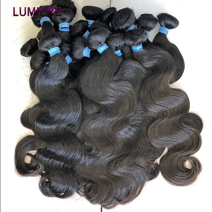 28 32" Body Wave Human Hair Bundle with Closure Frontal HD Transparent Lace Closure And Bundle 100% Virgin Human Hair Extension
