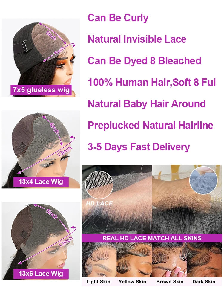 40 Inch Deep Wave Lace Frontal Wig Glueless Ready to Wear Pre Plucked Water Curly 13x4 13x6 HD Lace Front Human Hair Wigs Women