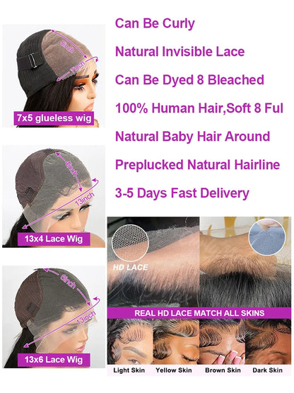 40 Inch Deep Wave Lace Frontal Wig Glueless Ready to Wear Pre Plucked Water Curly 13x4 13x6 HD Lace Front Human Hair Wigs Women