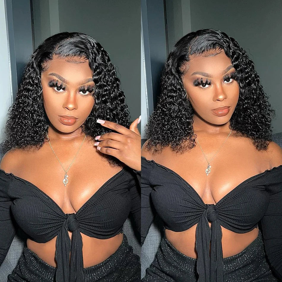 Curly Short Bob Wig Human Hair Deep Wave Glueless Wear And Go 13X6 Hd Lace Front Water Curls Human Hair Lace Frontal Vietnamese