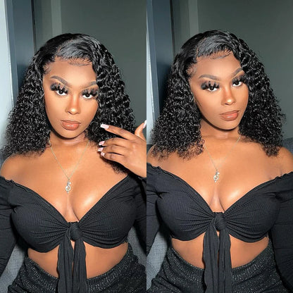 Curly Short Bob Wig Human Hair Deep Wave Glueless Wear And Go 13X6 Hd Lace Front Water Curls Human Hair Lace Frontal Vietnamese