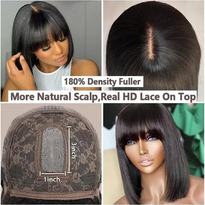 Rosslyn Bob Wig Human Hair Straight Wigs Full Machine Wig Black Wig 1b Bleached Knoted Short Human Hair Wigs Brazilian Original