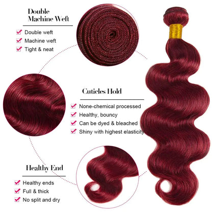 99j Burgundy Body Wave Bundles Human Hair Colored Wine Red 3 4 Bundles Unprocessed Raw Real Human Hair Extensions Bundles Deals
