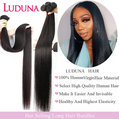 Luduna Straight Bundles Human Hair Brazilian Human Hair Bundles Remy Extensions 1/3/4 Bundle Deal Weave Double Weft Hair Weaving