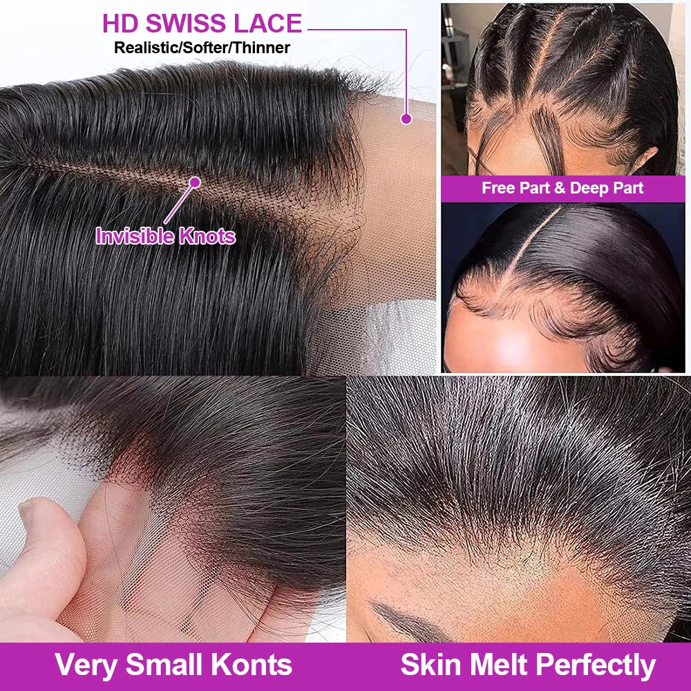 250% 13x6 13x4 Lace Frontal Wigs Silky Straight Human Hair HD Lace Front Bob Wigs Pre Cut Glueless Straight Bob Wigs Ready to Go