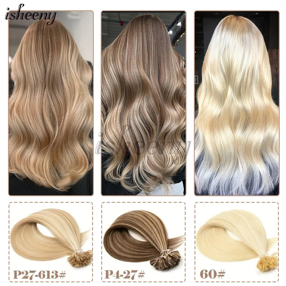 Nail U Tip Hair Extensions 100% Real Human Hair Natural Straight Kertain Hair Extensions 12-20 inches 30g/pack for Women Isheeny