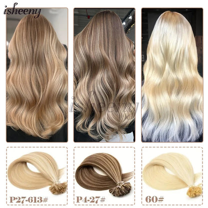 Nail U Tip Hair Extensions 100% Real Human Hair Natural Straight Kertain Hair Extensions 12-20 inches 30g/pack for Women Isheeny