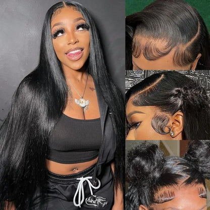 Straight Human Hair Wig Glueless 13X6 Hd Lace Frontal Wigs 40 Inch Lace Front Wigs Brazilian 250 Density Natural Color For Women