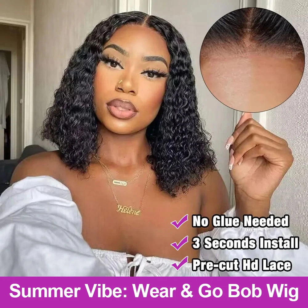 Curly Short Bob Wigs 13x4 7x5 Glueless Ready To Wear Brazilian 100% Human Hair Deep Wave 13x6 Hd Lace Front Wig For Women 250%