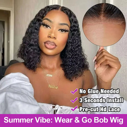 Curly Short Bob Wigs 13x4 7x5 Glueless Ready To Wear Brazilian 100% Human Hair Deep Wave 13x6 Hd Lace Front Wig For Women 250%