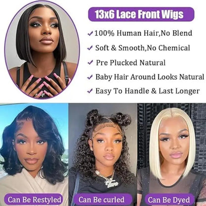 Rosslyn Straight Human Hair Wigs Bob 1b Black Wig 5x5 13x6 Hd Lace Frontal Wig Bleached Knoted Baby Hair Pre Plucked Flash Sale