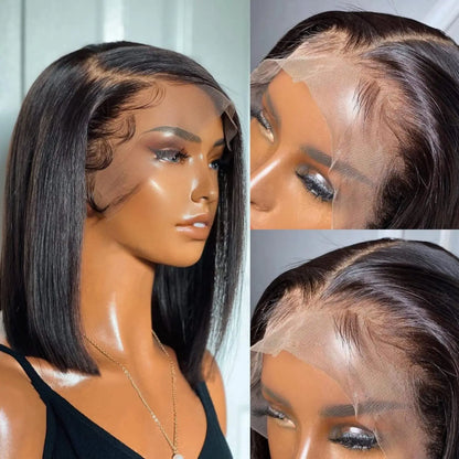 Brazilian Human Hair Bob Wigs Glueless HD Lace Front Wig No Glue Short Bone Straight Lace Frontal Wig Ready to Wear 250 Density