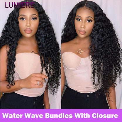 Water Wave Bundle With Closure Wet and Wavy Curly 100% Virgin Raw Jerry Curly Human Hair Bundle With Frontal Hair Extension 18A