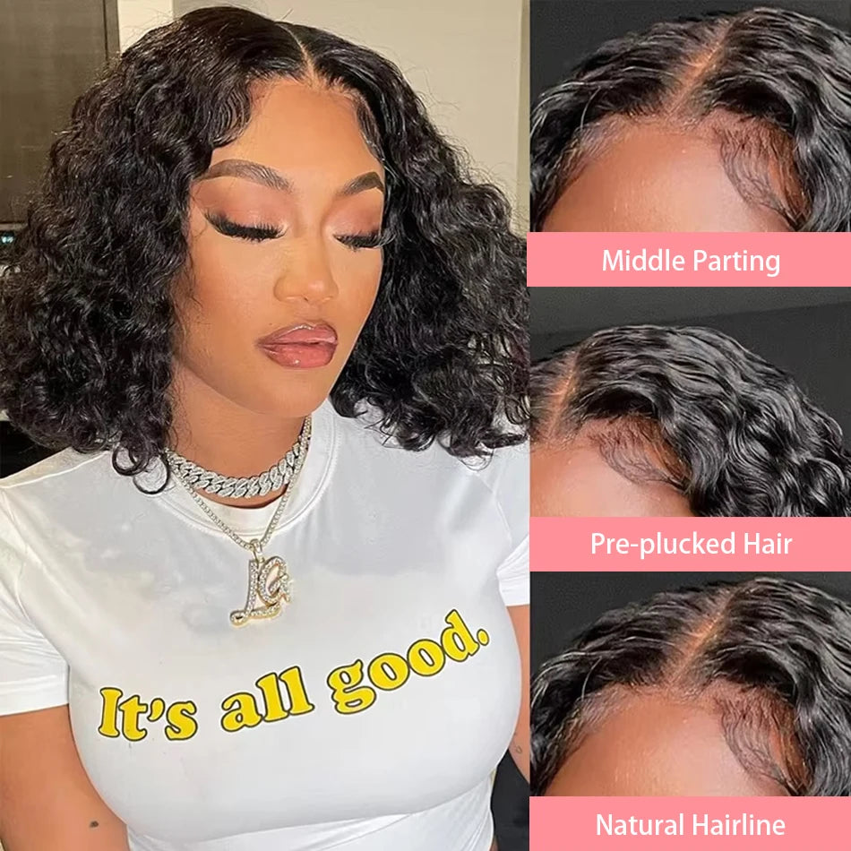 10-14 Inch Short Curly Bob Wig 13x4 HD Transparent Lace Frontal Wig 100% Human Hair 200 Density Deep Wig Pre Plucked For Women