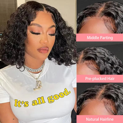 10-14 Inch Short Curly Bob Wig 13x4 HD Transparent Lace Frontal Wig 100% Human Hair 200 Density Deep Wig Pre Plucked For Women
