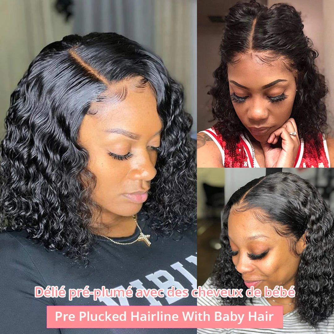 Curly Short Bob Wigs 13x4 7x5 Glueless Ready To Wear Brazilian 100% Human Hair Deep Wave 13x6 Hd Lace Front Wig For Women 250%