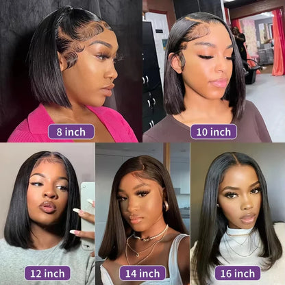 Rosslyn Straight Human Hair Wigs Bob 1b Black Wig 5x5 13x6 Hd Lace Frontal Wig Bleached Knoted Baby Hair Pre Plucked Flash Sale