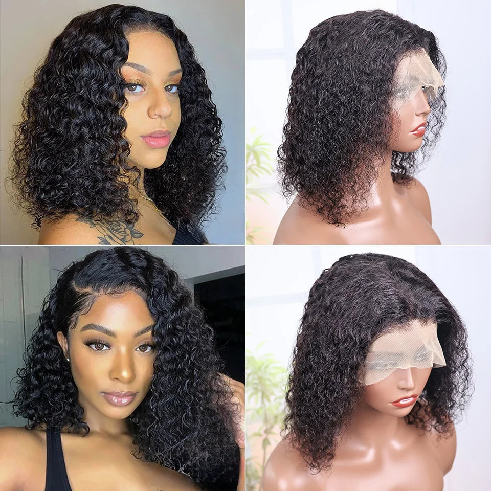 10-14 Inch Short Curly Bob Wig 13x4 HD Transparent Lace Frontal Wig 100% Human Hair 200 Density Deep Wig Pre Plucked For Women