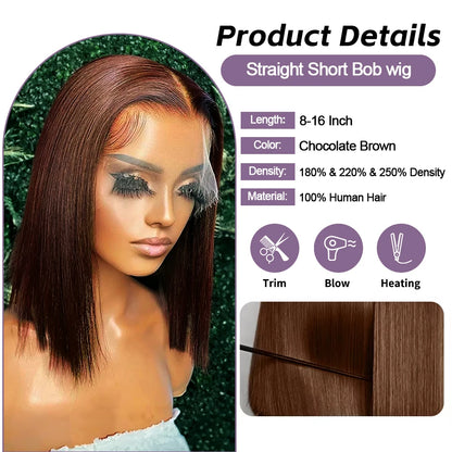 Short Human Hair Wigs Bob Wig Human Hair 100% Chocolate Brown 13X6 Hd Lace 13X4 Brown Wigs Wear And Go Glueless Human Hair Wig