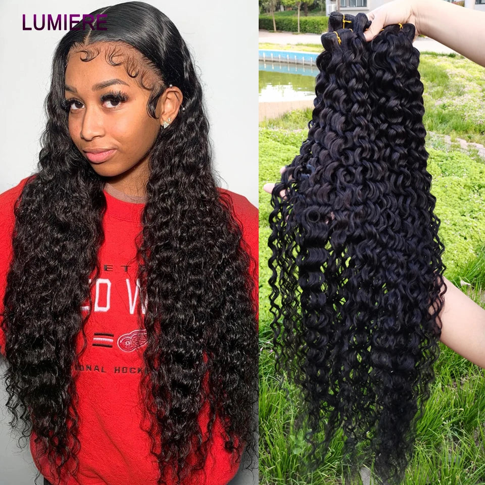 Water Wave Bundle With Closure Wet and Wavy Curly 100% Virgin Raw Jerry Curly Human Hair Bundle With Frontal Hair Extension 18A