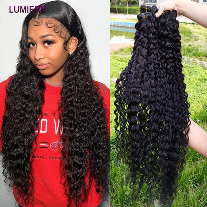 Water Wave Bundle With Closure Wet and Wavy Curly 100% Virgin Raw Jerry Curly Human Hair Bundle With Frontal Hair Extension 18A