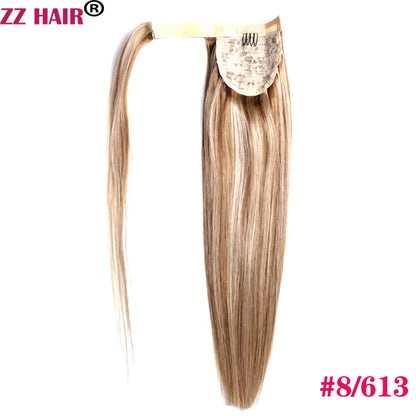 ZZHAIR 100% Human Hair Extensions 16"-26" Magic Wrap Around Ponytail 140g Clip In  Machine Made Remy Horsetail Stragiht