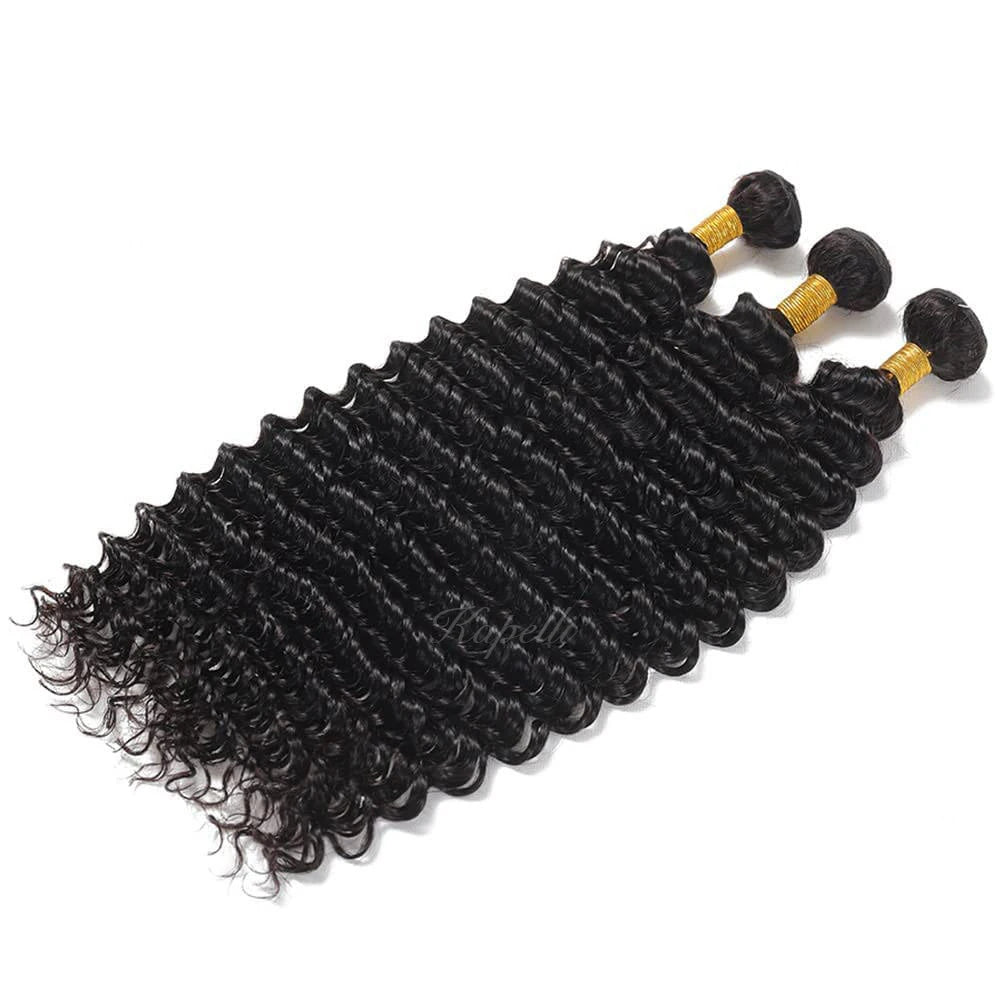 Deep Wave Human Hair Bundles with Closure 4x4 13x4 HD Lace Brazilian Remy Unprocessed Weaving Curly Hair Bundles Extensions Deal