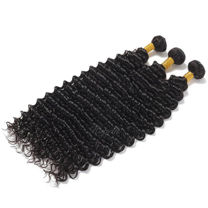Deep Wave Human Hair Bundles with Closure 4x4 13x4 HD Lace Brazilian Remy Unprocessed Weaving Curly Hair Bundles Extensions Deal