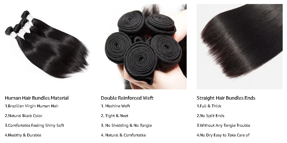 32 34 36 Inch 16ABone Straight Human Hair Bundles 3/4/5 Bundles Raw Hair Bundles Human Hair Brazilian Virgin Hair Natural Color