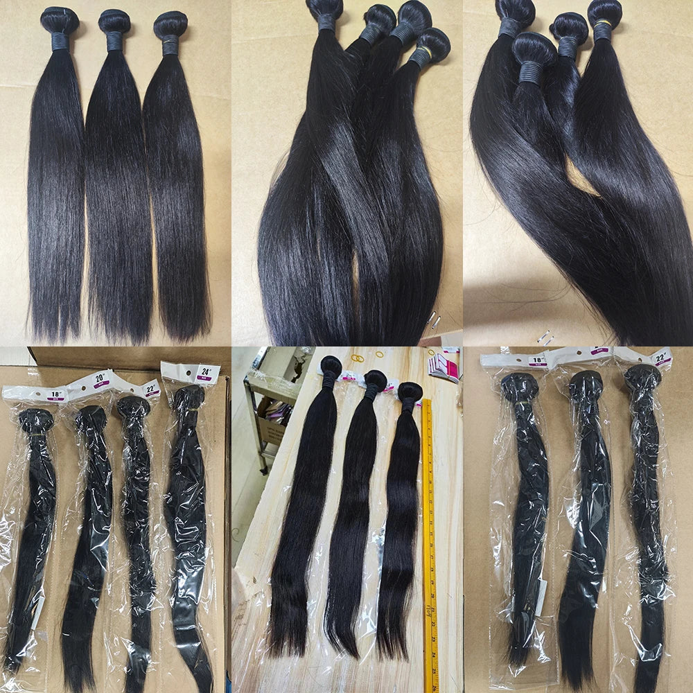 12A Straight Human Hair Bundles 100% Human Hair 32 Inch Bundles Human Hair Extensions Burmese Raw Bundles 3-5 Days Delivery