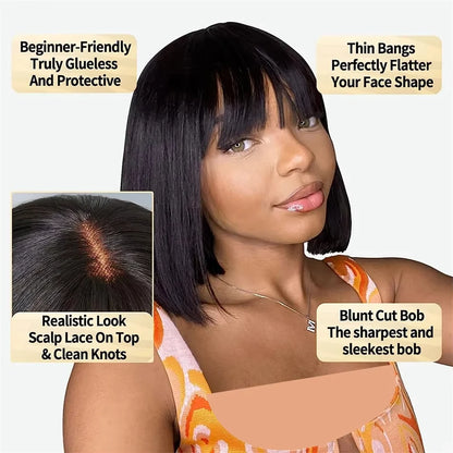 Rosslyn Bob Wig Human Hair Straight Wigs Full Machine Wig Black Wig 1b Bleached Knoted Short Human Hair Wigs Brazilian Original