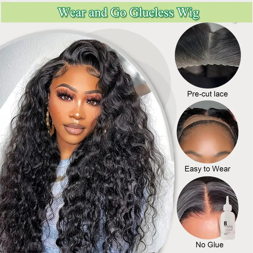5x5 Glueless Deep Wave Ready to Wear Lace Clousure Wig Human Hair Pre Plucked 6x4 Curly Brazilian Transparent Lace Frontal Wigs