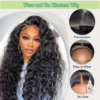 5x5 Glueless Deep Wave Ready to Wear Lace Clousure Wig Human Hair Pre Plucked 6x4 Curly Brazilian Transparent Lace Frontal Wigs