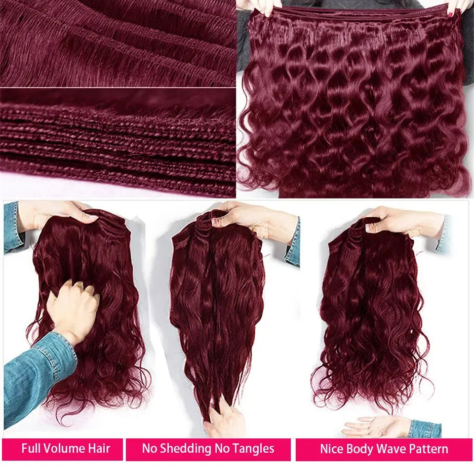 99j Burgundy Body Wave Bundles Human Hair Colored Wine Red 3 4 Bundles Unprocessed Raw Real Human Hair Extensions Bundles Deals