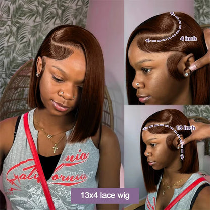 Short Human Hair Wigs Bob Wig Human Hair 100% Chocolate Brown 13X6 Hd Lace 13X4 Brown Wigs Wear And Go Glueless Human Hair Wig