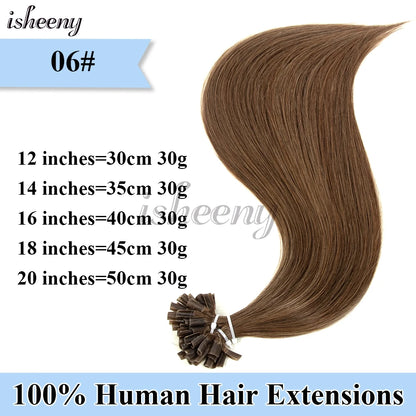 Nail U Tip Hair Extensions 100% Real Human Hair Natural Straight Kertain Hair Extensions 12-20 inches 30g/pack for Women Isheeny