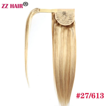 ZZHAIR 100% Human Hair Extensions 16"-26" Magic Wrap Around Ponytail 140g Clip In  Machine Made Remy Horsetail Stragiht