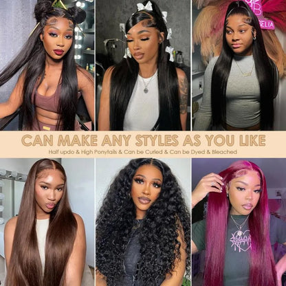 Straight Human Hair Wig Glueless 13X6 Hd Lace Frontal Wigs 40 Inch Lace Front Wigs Brazilian 250 Density Natural Color For Women