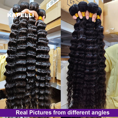 Deep Wave Human Hair Bundles with Closure 4x4 13x4 HD Lace Brazilian Remy Unprocessed Weaving Curly Hair Bundles Extensions Deal