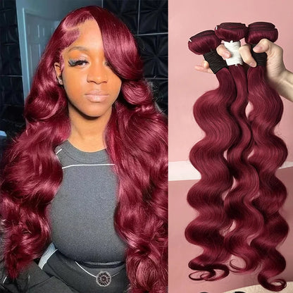 99j Burgundy Body Wave Bundles Human Hair Colored Wine Red 3 4 Bundles Unprocessed Raw Real Human Hair Extensions Bundles Deals