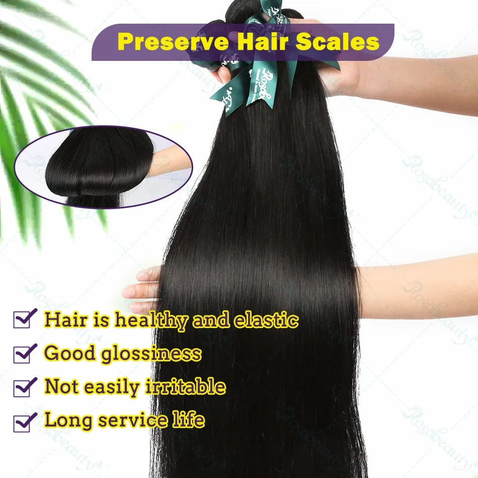 Rosabeauty 30 32 40 Inch Bundles 1 2 3 4 5 Bone Straight Brazilian Remy Human Hair Bundles Raw Extensions Tissage For Women